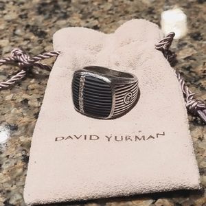 David Yurman Silver Diamond Accent Royal Cord Signet Ring